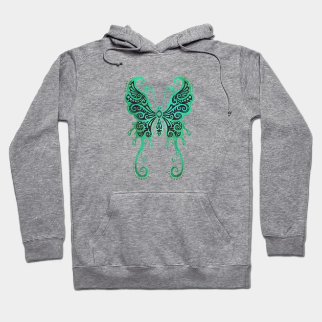 Intricate Blue Vintage Tribal Butterfly Hoodie by jeffbartels